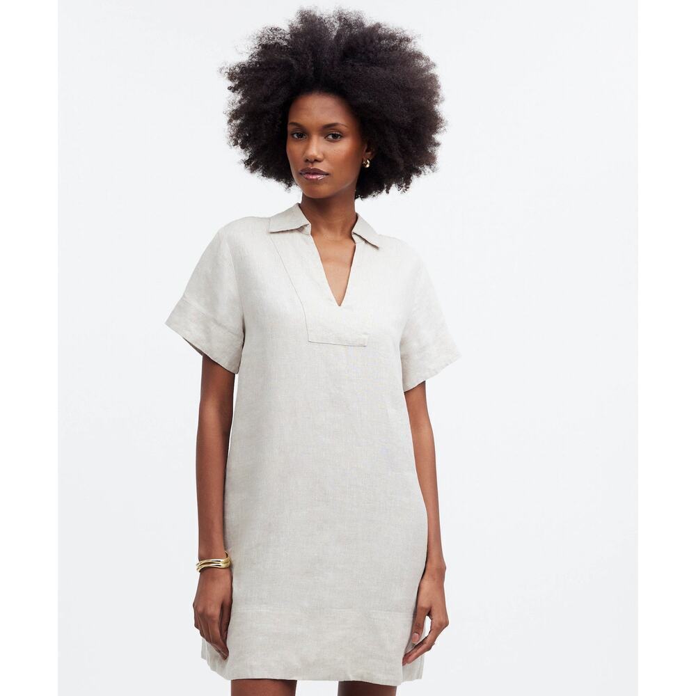 Madewell Women's V-Neck Mini Dress Linen Undyed XL